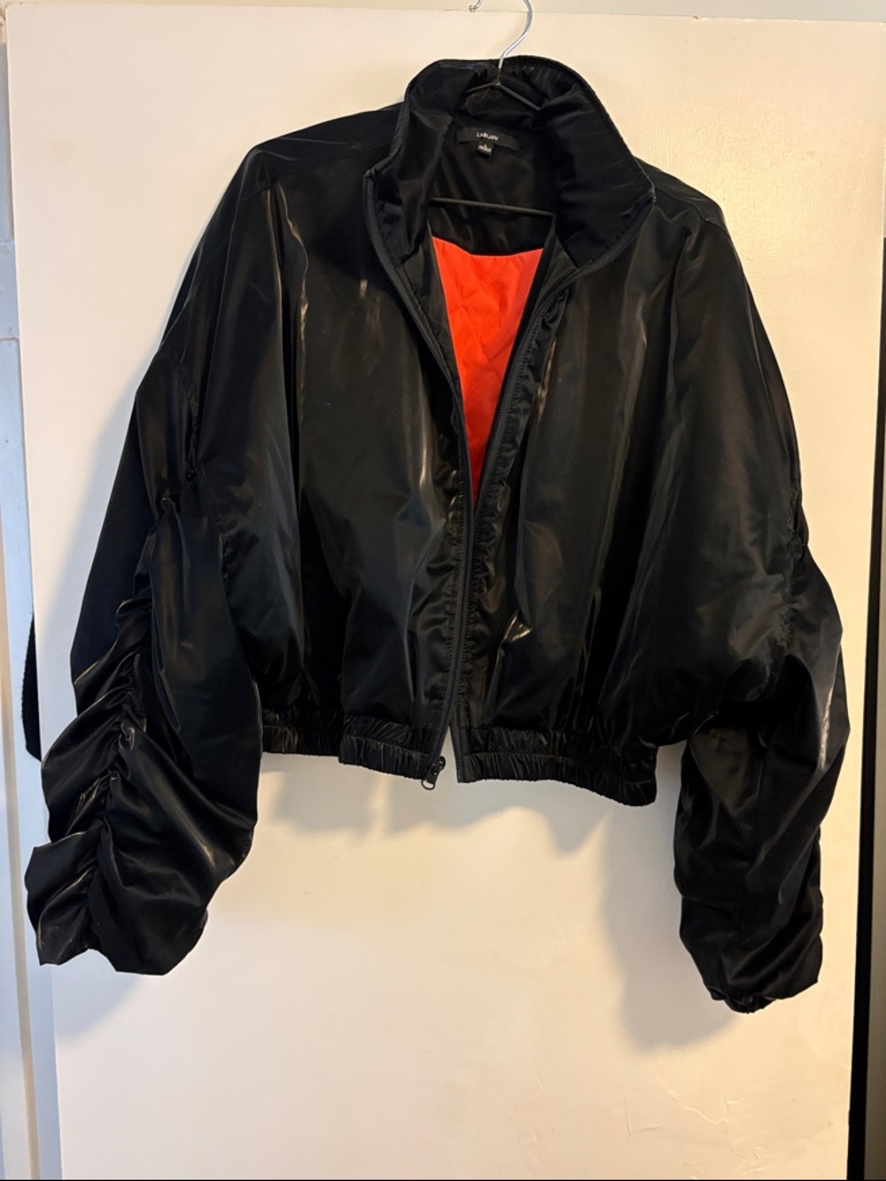 Black Bomber Jacket with Orange Lining - Women